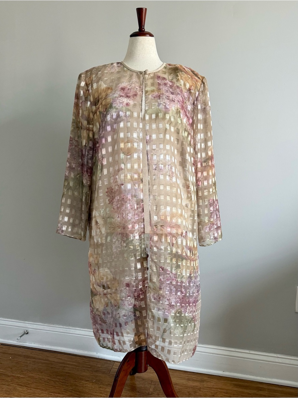 Vintage Dressbarn Sheer Metallic Floral Duster Jacket